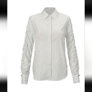 CABI Linear Button Up Blouse 4530 White with Black Stripes Size S